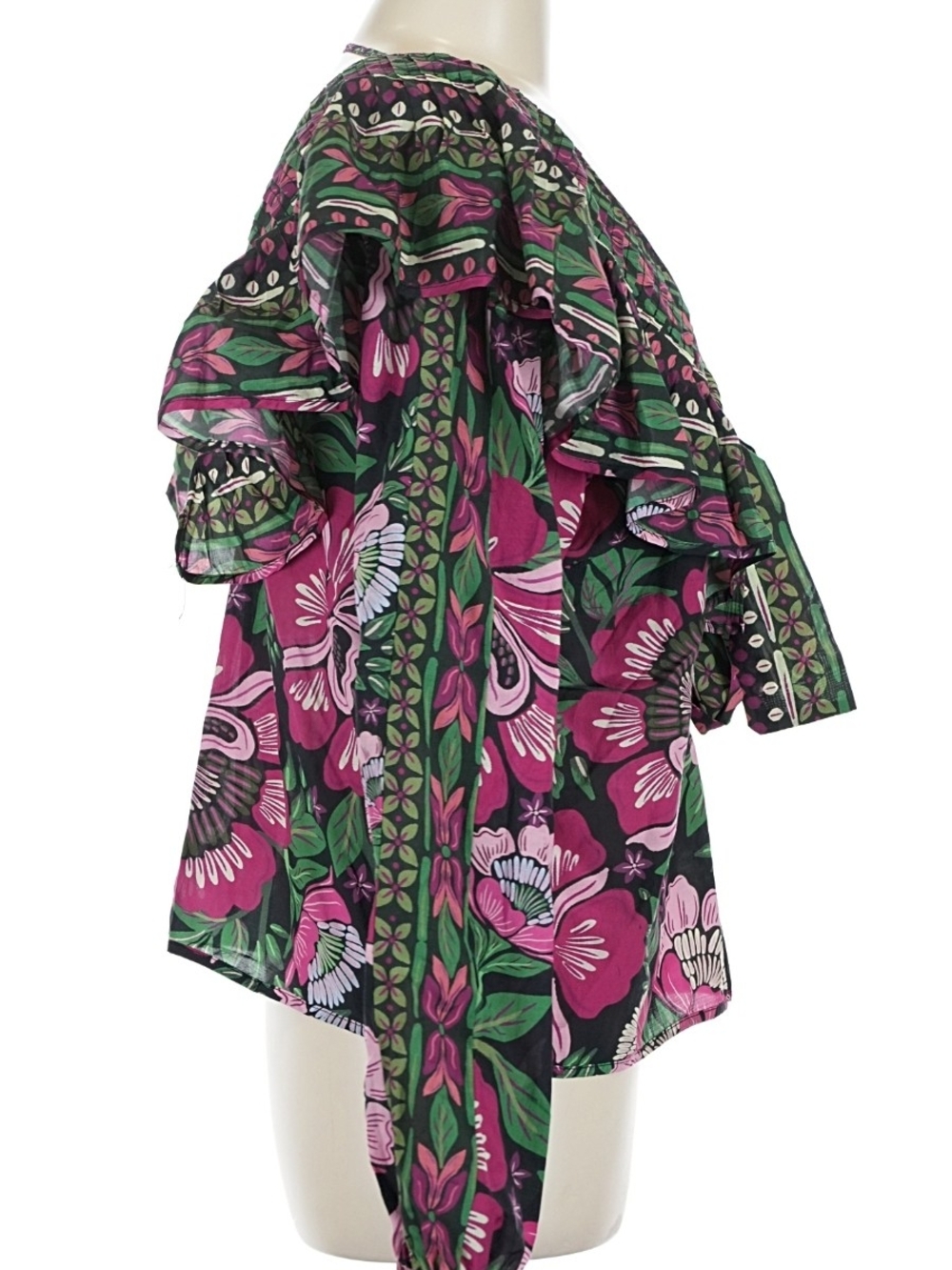 FARM Rio "Black Gardens Whimsical Floral" Long Sleeve Blouse - Picture 4 of 8